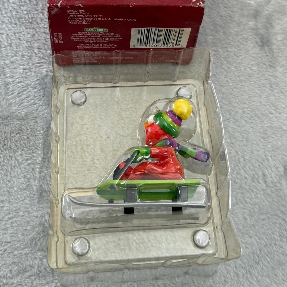 Vintage 2001 Carlton Cards Sesame Street Elmo's Sled Ride Ornament NIB